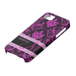 Elegant Purple & Black Damask with monogram iPhone 5 Case