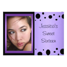 Elegant Purple Black Spots Photo Sweet 16 Personalized Invitations