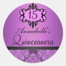 Elegant Purple Chic Damask Quinceanera Sticker