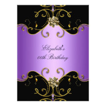 Elegant Purple Lilac Black Gold Floral Birthday Personalized Announcement