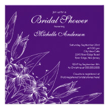 Elegant purple Lily Flower Bridal Shower Custom Invite