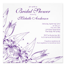 Elegant purple Lily Flower Bridal Shower Announcements