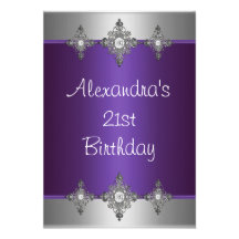 Elegant Purple Silver Jewel 21st Birthday Invite