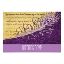 Elegant Purple Vintage Peacock Wedding RSVP Cards Personalized Invitation