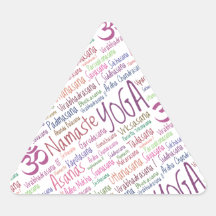 Elegant Purple Yoga Positions Word Cloud Pattern Triangle Stickers