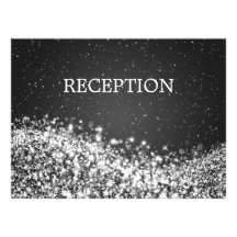 Elegant Reception Sparkling Wave Black Custom Announcements