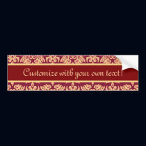 Elegant Red and Gold Classy Damask Designs bumper stickers