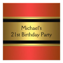 Elegant Red Black & Gold Metal 21st Birthday Personalised Announcement
