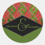 Elegant Red & Green Round Wedding Stickers