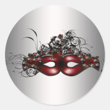 Elegant Red Masquerade Mask Silver Envelope Seal Sticker