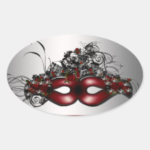 Elegant Red Masquerade Mask Silver Envelope Seal Sticker