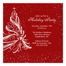 Elegant Red & White Holiday Christmas Party Personalised Invites