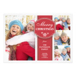 Elegant  Red & White Snow 4 Photo Greeting Card Personalised Announcements