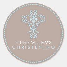 Elegant Religious Celebration Cross in Blue Sticker