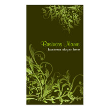 Elegant Retro Green Flower Swirls 3 Business Card Templates