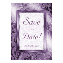 Elegant Save the Date Card Leaf Floral Purple Silv Custom Invites
