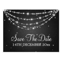Elegant Save The Date Sparkling Chain Black Postcard