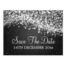 Elegant Save The Date Sparkling Wave Black Postcard
