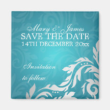 Elegant Save The Date Swirly Flourish Aqua Blue Magnets
