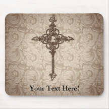 Elegant Scroll Christian Cross w/Swirl Background Mousepads