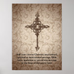 Elegant Scroll Christian Cross w/Swirl Background Posters