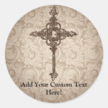 Elegant Scroll Christian Cross w/Swirl Background Stickers