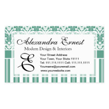 Elegant Sea Green Damask with Your Monogram Business Card Template