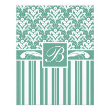 Elegant Sea Green Damask with Your Monogram Invitation