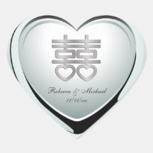 Elegant Silver Double Happiness Heart Heart Sticker