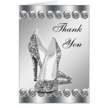 Elegant Silver High Heel Shoe Thank You Cards