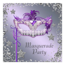 Elegant Silver Purple Masquerade Party Announcement