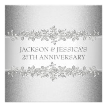 Elegant Silver Roses 25th Anniversary Party Invitations