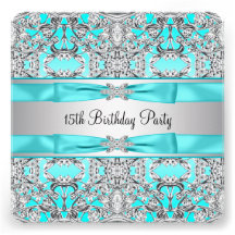 Elegant Silver Teal Blue Quinceanera Custom Invitations