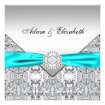 Elegant Silver Teal Blue Wedding Invitations