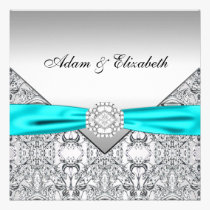 Elegant Silver Teal Blue Wedding Invitations invitations