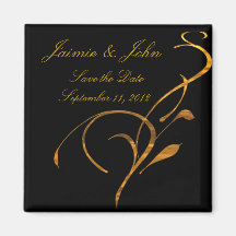 Elegant Simple Gold Black Scroll Save the Date Mag Magnets