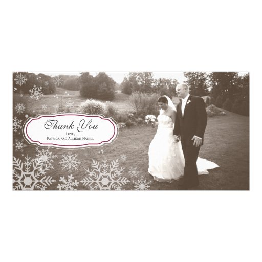 Elegant Snowflake Wedding Thank You Personalised Photo Card