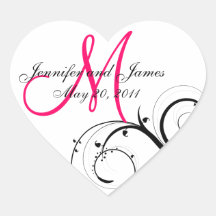 Elegant Swirl Monogram Wedding Favour Labels Heart Stickers