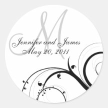 Elegant Swirl Monogram Wedding Invitation Sticker