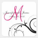 Elegant Swirl Monogram Wedding Square Labels Sticker