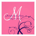 Elegant Swirl Wedding Invitation Navy Pink Front