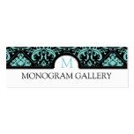 Elegant Teal Blue and Black Damask with monogram Business Card