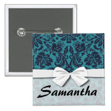 elegant teal blue and midnight damask pinback buttons