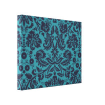 elegant teal blue and midnight damask canvas prints