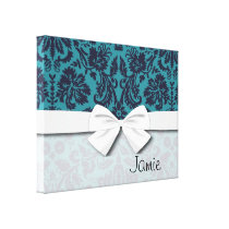 elegant teal blue and midnight damask canvas prints