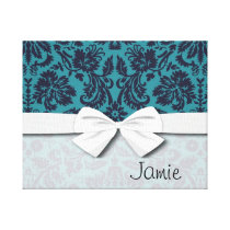 elegant teal blue and midnight damask canvas prints