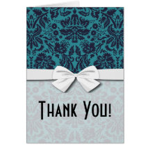 elegant teal blue and midnight damask card