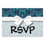 elegant teal blue and midnight damask custom announcements