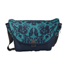 elegant teal blue and midnight damask commuter bags