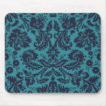 elegant teal blue and midnight damask mouse pads